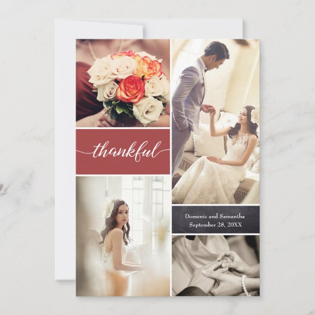 Burnt Orange Thankful Script Custom Foto Hochzeit Dankeskarte (Vorderseite)