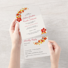 Burnt Orange Tropical Hibiskus Florals Wedding All In One Einladung