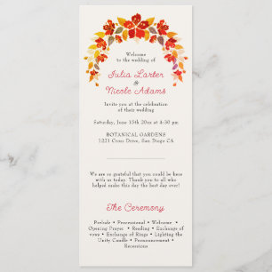 Burnt Orange Tropical Hibiskus Florals Wedding Programm