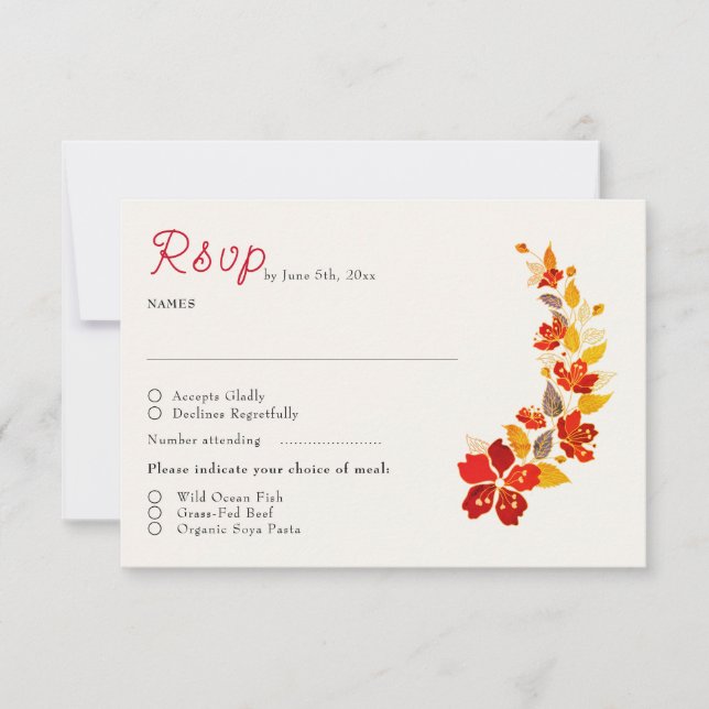 Burnt Orange Tropical Hibiskus Florals Wedding RSVP Karte (Vorderseite)