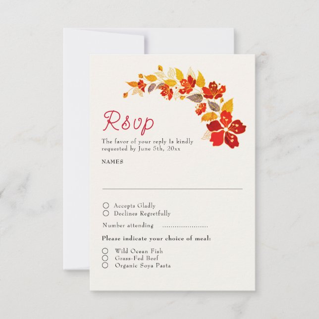 Burnt Orange Tropical Hibiskus Florals Wedding RSVP Karte (Vorderseite)