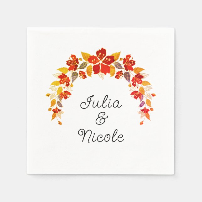 Burnt Orange Tropical Hibiskus Florals Wedding Serviette (Vorderseite)