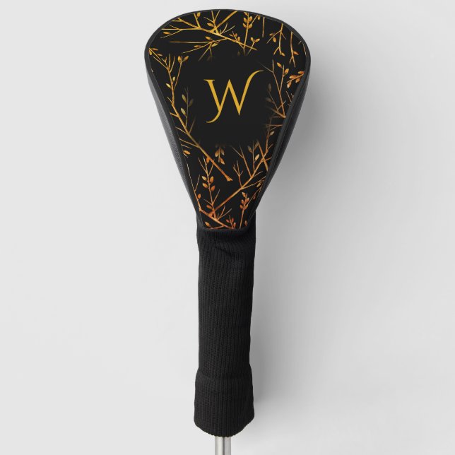 Burnt Orange Twigs on Black Initial Golf Headcover (Vorderseite)
