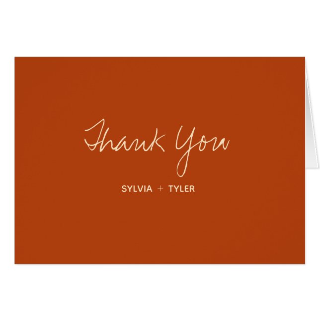 Burnt Orange Typografy Wedding Danke Card (Vorderseite (Horizontal))