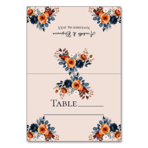 Burnt Orange und Blue Blank Wedding Escort Tischnummer