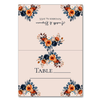 Burnt Orange und Blue Blank Wedding Escort Tischnummer
