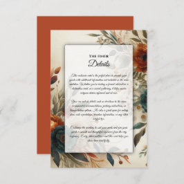 Burnt Orange und Blue Fall Blume Hochzeit Begleitkarte