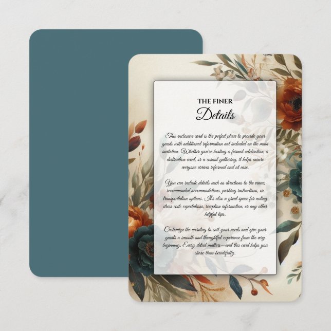 Burnt Orange und Blue Fall Blume Hochzeit Begleitkarte (Vorne/Hinten)