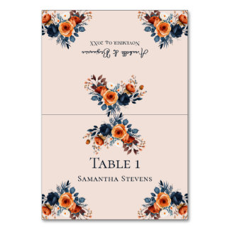 Burnt Orange und Blue Wedding Escort Table Card Tischnummer