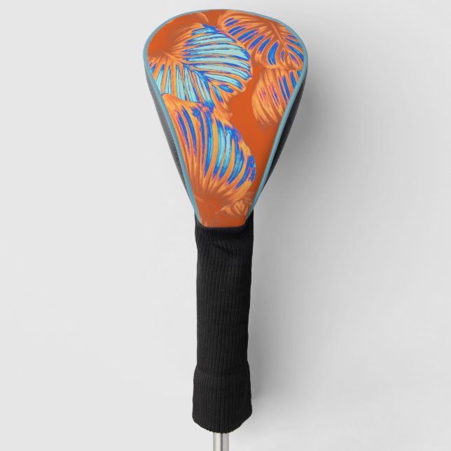 Burnt Orange und Electric Blue Tropical Blätter Golf Headcover (Vorderseite)