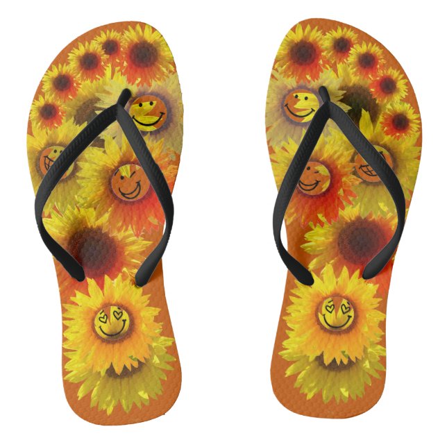 Burnt Orange Unisex Sonnenblumen Flip Flops (Fußbett)