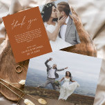 Burnt Orange Wedding Dankeschön Cards Flyer<br><div class="desc">Budget Hochzeit Dankeschön Karten,  die ein Foto auf der Vorder- und Rückseite haben. Die Dankeschön-Karten enthalten eine moderne,  handgeschriebene,  kursive Schriftzeichen-Typografie,  die elegant,  einfach und modern nach Ihrer Hochzeitsfeier zu benutzen sind.</div>
