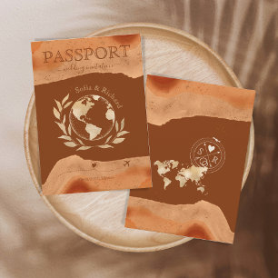 Burnt Orange Wedding Destination Passport World Einladung