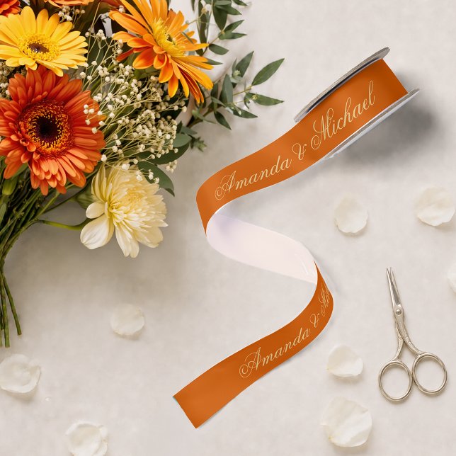 Burnt Orange Wedding Elegante Calligrafy Script Satinband (Von Creator hochgeladen)