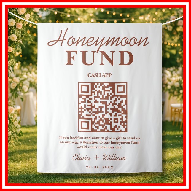 Burnt Orange Wedding Honeymoon Fund QR Hintergrund Wandteppich (Von Creator hochgeladen)