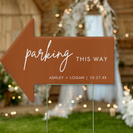 Burnt Orange Wedding Parking This way Arrow Sign Gartenschild