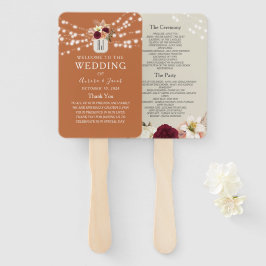 Burnt Orange Wedding Program Hand Fan Fächer
