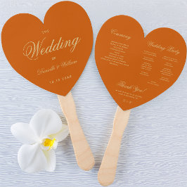 Burnt Orange Wedding Program Heart Elegantes Skrip Fächer