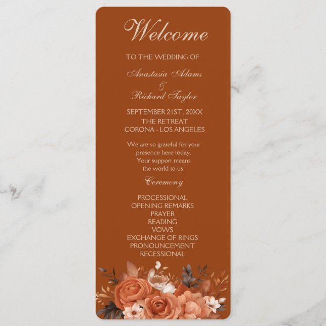Burnt Orange Wedding Programm (Vorderseite)