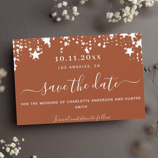 Burnt orange weiße Sterne Hochzeit speichern das D Save The Date (Von Creator hochgeladen)