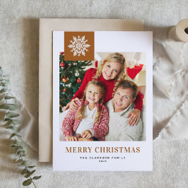 Burnt Orange Whimsical Snowflake Christmas Photo Feiertagskarte