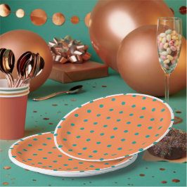Burnt Orange White Aquamarin Polka Dots Pappteller