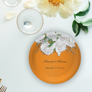 Burnt Orange White Botanical Wedding Pappteller