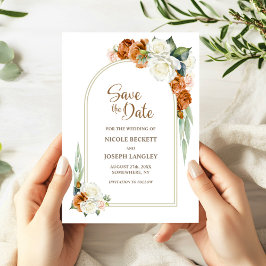Burnt Orange White Floral Arch Save the Date