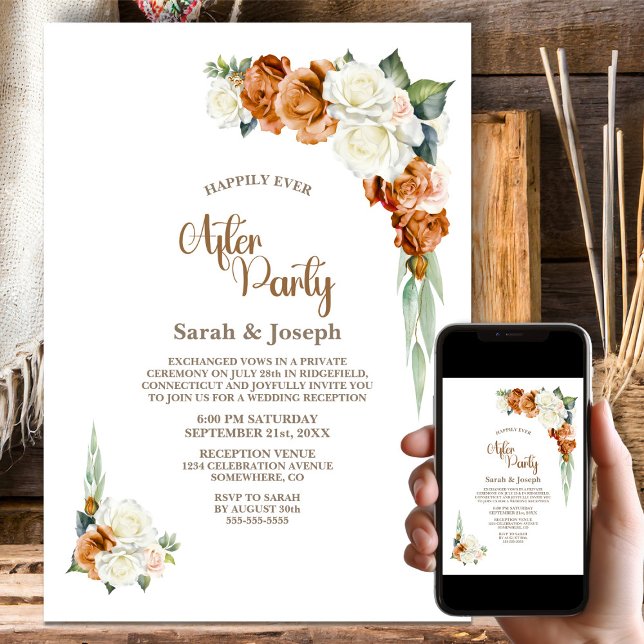 Burnt Orange White Floral Wedding After Party Einladung (Von Creator hochgeladen)