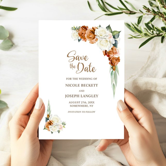 Burnt Orange White Floral Wedding Save the Date (Von Creator hochgeladen)