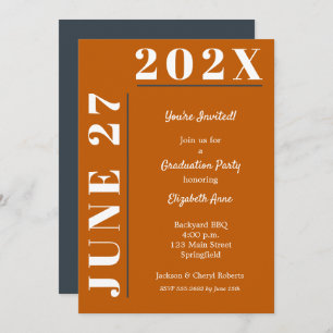Burnt Orange White Gray Graduation Party Einladung