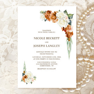 Burnt Orange White Rose Floral Wedding Einladung