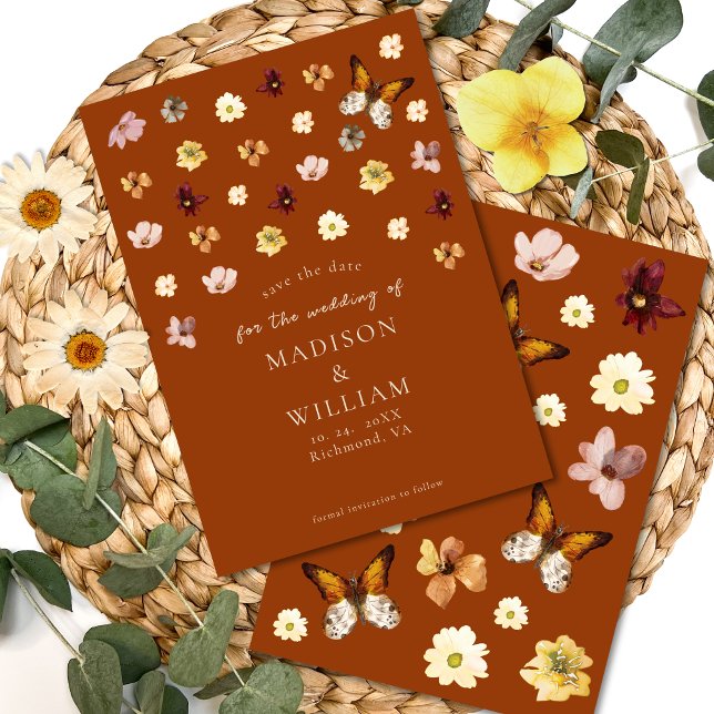 Burnt Orange Wildblume Boho Save the Date Card (Von Creator hochgeladen)