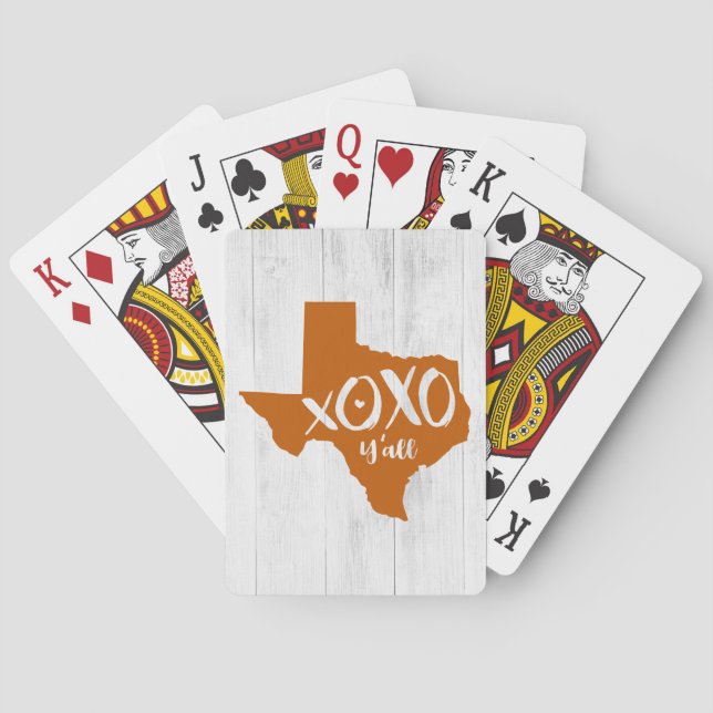 Burnt Orange XOXO, Y'all - Texas-Staat Form Spielkarten (Rückseite)