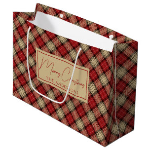 Burnt Red Beige Rustic Scottish Tartan Christmas Große Geschenktüte