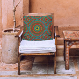 Burnt Red Ochre Aquamarin Rustic Boho Geometric Mu Kissen