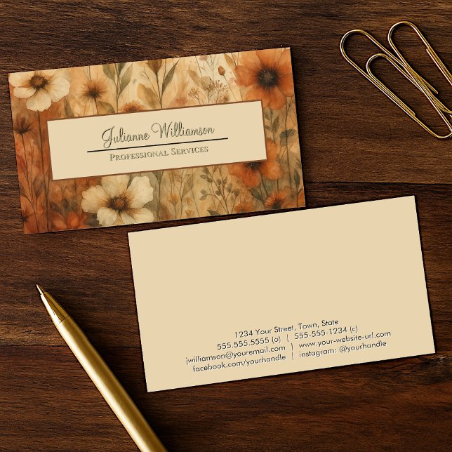 Burnt Sienna Boho Chic Wasserfarbe Hübsch Visitenkarte (Front/Back)