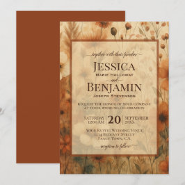 Burnt Sienna Boho Chic Wildflowers Stylish Wedding Einladung