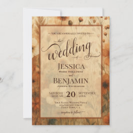 Burnt Sienna Boho Floral Stylish Script Wedding Einladung