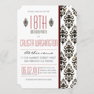 Burnt Vintag Damask 18. Geburtstagsparty Einladung