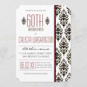Burnt Vintag Damask 60. Geburtstagsparty Einladung