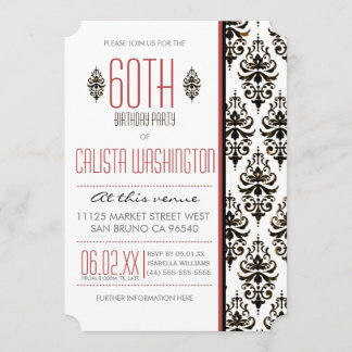 Burnt Vintag Damask 60. Geburtstagsparty Einladung