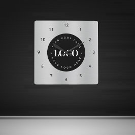 Büro der Firma Silver Gray Metallic Custom Logo Quadratische Wanduhr