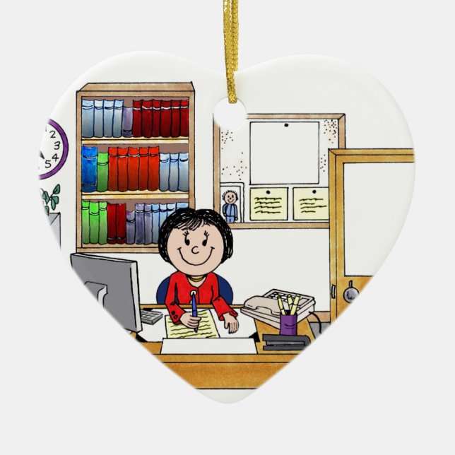 Büro, Frau - personalisiertes Cartoon-Geschenk Keramikornament (Vorne)
