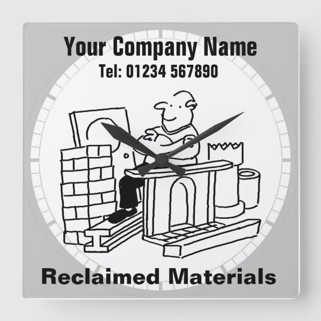 Büro für recycelte Materialien Quadratische Wanduhr (Vorderseite)