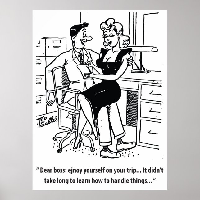 Büro Humor, Mann und Hübsche Frau Poster (Vorne)