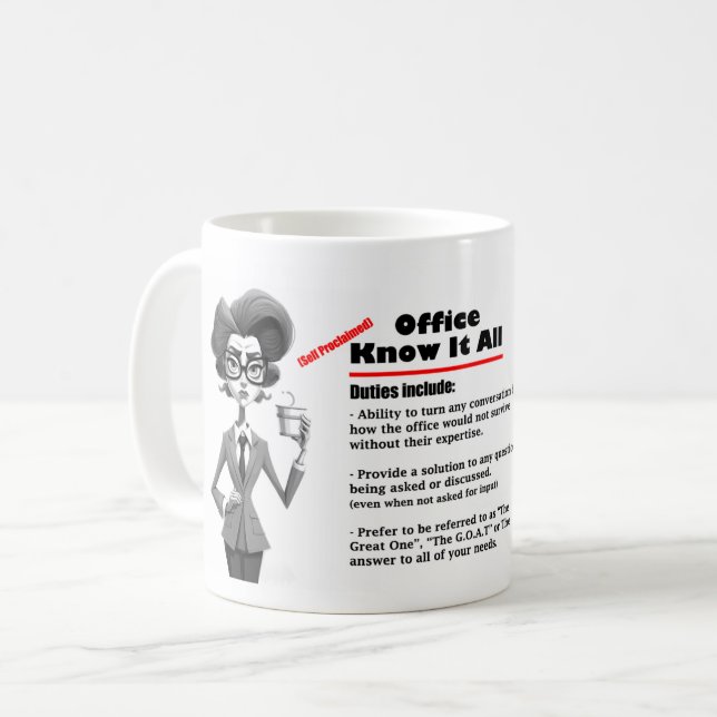 Büro Humor weiß es alles Kaffee Tasse 2 (Vorderseite Links)