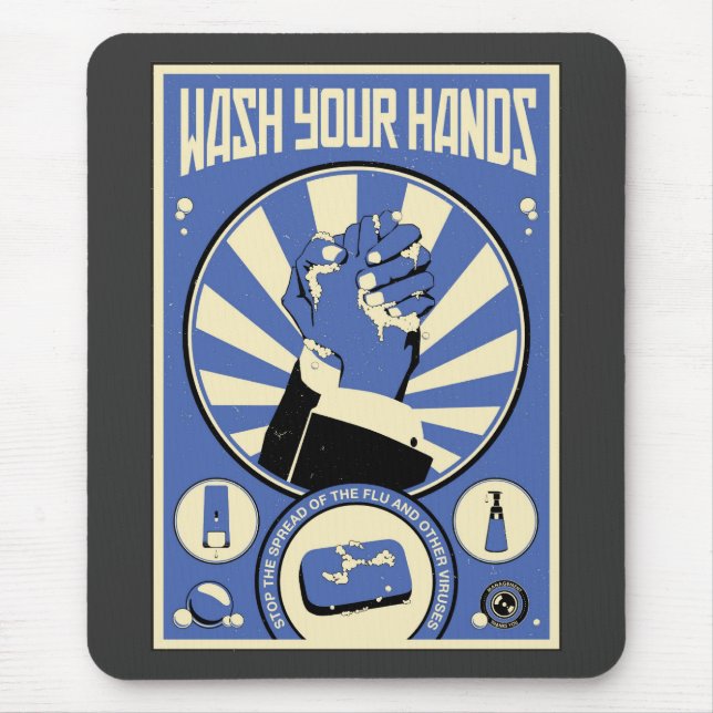 Büro-Propaganda: Waschen Sie Ihre Hände (blau) Mousepad (Vorne)