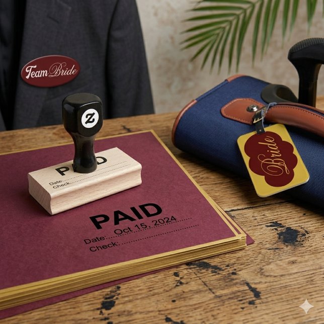 Bürofertig bezahlt mit Datum und Scheck Holz Gummistempel (Office Ready Paid With Date And Check Wooden Rubber Stamp)