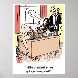Bürohumor, Job auf dem Schreibtisch und betrügende Poster